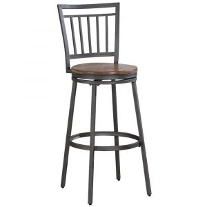 American Woodcrafters - Filmore Stool w/ Back and Metal Frame - Slate Grey with Golden Oak Seat - B1-101-25W