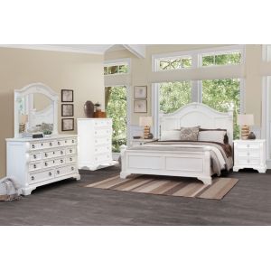 American Woodcrafters - Heirloom 3 Pc Bedroom Set - Queen Bed, Dresser, Mirror - Antique White - 2910-QPOPO-3PC