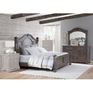 American Woodcrafters - Heirloom 3 Pc Bedroom Set - Queen Bed, Dresser, Mirror - Rustic Charcoal - 2975-QPOPO-3PC