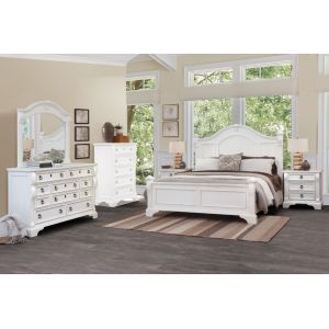 American Woodcrafters - Heirloom 4 Pc Bedroom Set - Queen Bed, Dresser, Mirror, Nightstand - Antique White - 2910-QPOPO-4PC