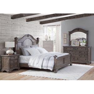 American Woodcrafters - Heirloom 4 Pc Bedroom Set - Queen Bed, Dresser, Mirror, Nightstand - Rustic Charcoal - 2975-QPOPO-4PC