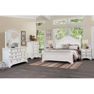 American Woodcrafters - Heirloom 5 Pc Bedroom Set - Queen Bed, Dresser, Mirror, Chest, Nightstand - Antique White - 2910-QPOPO-5PC