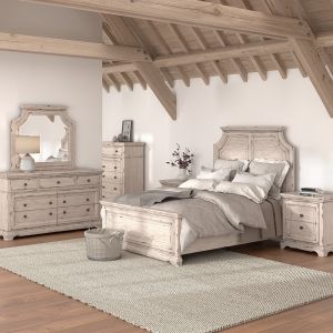 American Woodcrafters - Providence King Panel 6 Piece Bedroom Set - Antique White - 1910-KG6PC