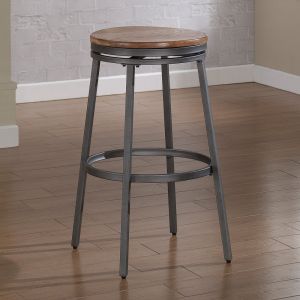 American Woodcrafters - Stockton Backless Stool w/ Metal Frame - Slate Grey with Golden Oak Seat - B1-100-25W