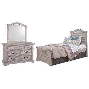 American Woodcrafters - Stonebrook 3 Pc Bedroom Set - Full Bed, Dresser, Mirror - Light Distressed Antique Gray - 7820-46PNPN-3PCS