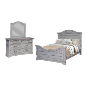American Woodcrafters - Stonebrook 3 Pc Bedroom Set - Queen Bed, Dresser, Mirror - Light Distressed Antique Gray - 7820-QPNPN-3PCS