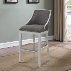 American Woodcrafters - Wood Stool w/ Fabric and Nailhead Trim - Off White Finish - B2-234-26F
