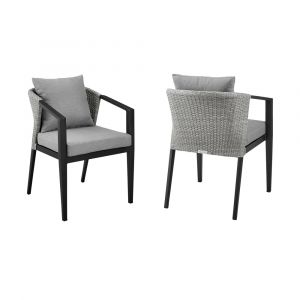 Armen Living - Aileen Outdoor Patio Dining Chairs in Aluminum and Wicker with Grey Cushions (Set of 2) - 840254333208
