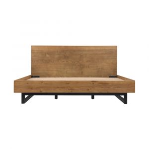 Armen Living - Aldo King Size Brown Oak Wood Platform Bed Frame with Black Metal Legs - LCAOBDBRKG