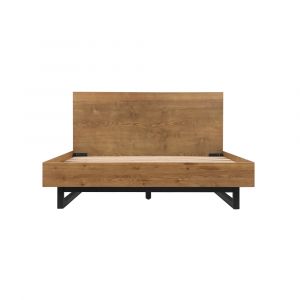Armen Living - Aldo Queen Size Brown Oak Wood Platform Bed Frame with Black Metal Legs - LCAOBDBRQN