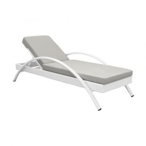 Armen Living - Aloha Adjustable Patio Outdoor Chaise Lounge Chair in White Wicker and Grey Cushions - LCAHLOWH