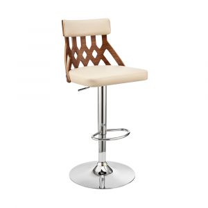Armen Living - Angelo Adjustable Swivel Cream Faux Leather & Walnut Wood Bar Stool with Chrome Base - LCAOBAWACR