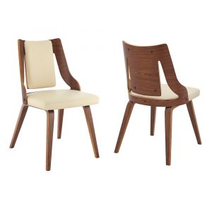 Armen Living - Aniston Cream Faux Leather and Walnut Wood Dining Chairs (Set of 2) - LCANSIWACR