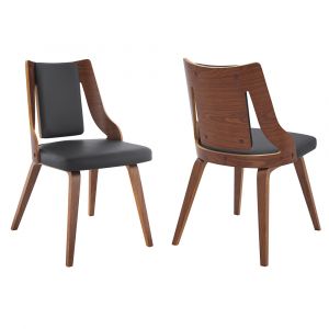 Armen Living - Aniston Gray Faux Leather and Walnut Wood Dining Chairs (Set of 2) - LCANSIWAGR
