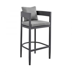 Armen Living - Argiope Outdoor Patio Bar Stool in Aluminum with Grey Cushions - 840254332973