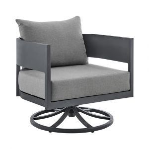 Armen Living - Argiope Outdoor Patio Swivel Rocking Chair in Grey Aluminum with Cushions - 840254332515