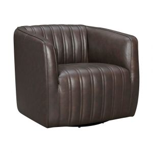 Armen Living - Aries Espresso Genuine Leather Swivel Barrel Chair - LCARCHES
