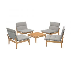 Armen Living - Arno Outdoor 5 Piece Teak Wood Seating Set in Beige Olefin - SETODARLT4A1BCH