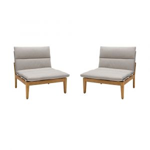 Armen Living - Arno Outdoor Modular Teak Wood Lounge Chair with Beige Olefin (Set of 2) - LCARCHLT2PC