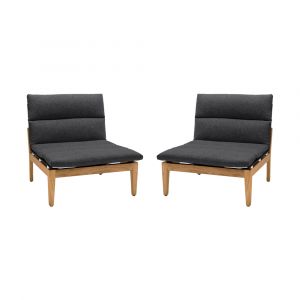 Armen Living - Arno Outdoor Modular Teak Wood Lounge Chair with Charcoal Olefin (Set of 2) - LCARCHDK2PC