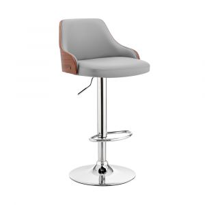Armen Living - Asher Adjustable Gray Faux Leather and Chrome Finish Bar Stool - LCARBAWAGR