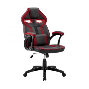 Armen Living - Aspect Adjustable Racing Gaming Chair in Black Faux Leather and Red Mesh with Lumbar Support Pillow - LCASGCRDBLK