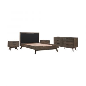 Armen Living - Astoria 4 Piece Queen Bedroom Set in Oak with Black Faux Leather  - SETAHBDQN4A