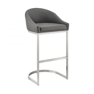 Armen Living - Atherik Bar Stool in Brushed Stainless Steel with Grey Faux Leather - 840254335806