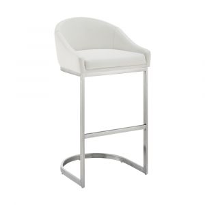 Armen Living - Atherik Bar Stool in Brushed Stainless Steel with White Faux Leather - 840254335790