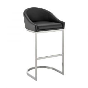 Armen Living - Atherik Counter Stool in Brushed Stainless Steel with Black Faux Leather - 840254335868