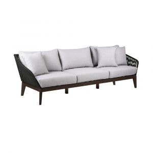 Armen Living - Athos Indoor Outdoor 3 Seater Sofa in Dark Eucalyptus Wood with Latte Rope and Grey Cushions - LCATSOWDDK