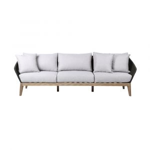Armen Living - Athos Indoor Outdoor 3 Seater Sofa in Light Eucalyptus Wood with Latte Rope and Grey Cushions - LCATSOWDLT