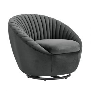 Armen Living - Bella Dark Gray Velvet Swivel Accent Chair with Black Base - LCBLCHGREY
