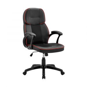 Armen Living - Bender Adjustable Racing Gaming Chair in Black Faux Leather with Red Accents - LCBEGCRDBLK