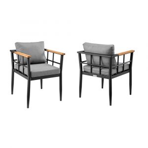 Armen Living - Beowulf Outdoor Patio Dining Chair in Aluminum and Teak with Grey Cushions – (Set of 2) - 840254332881