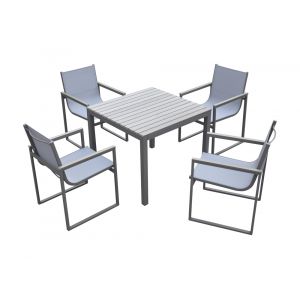 Armen Living - Bistro Dining Set Grey Powder Coated Finish (Table with 4 chairs) - SETODBI