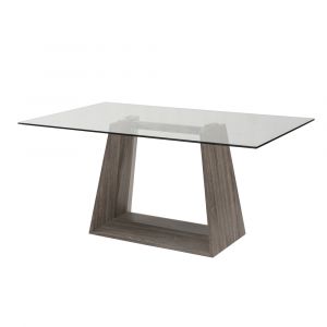Armen Living - Bravo Contemporary Dining Table In Dark Sonoma Base With Clear Glass - LCBRDIGLTO