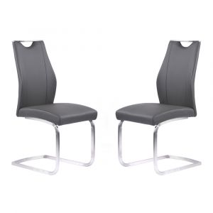 Armen Living - Bravo Contemporary Dining Chair in Gray Faux Leather and Brushed Stainless Steel Finish - Set of 2 - LCBRSIGR