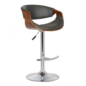 Armen Living - Butterfly Adjustable Height Swivel Grey Faux Leather and Walnut Wood Bar Stool with Chrome Base  - LCBUBAWAGRAY