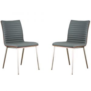 Armen Living - Caf� Brushed Stainless Steel Dining Chair in Gray Faux Leather with Walnut Back (Set of 2) - LCCACHGRB201