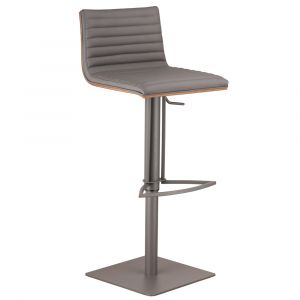 Armen Living - Cafe Adjustable Height Swivel Grey Faux Leather and Walnut Wood Bar Stool with Grey Metal Base - LCCASWBAGRBA