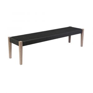 Armen Living - Camino Indoor Outdoor Dining Bench in Eucalyptus Wood and Charcoal Rope - 840254336025
