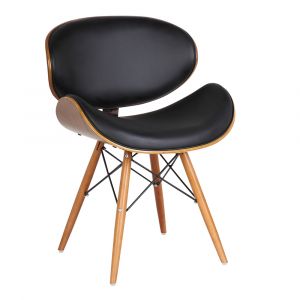 Armen Living - Cassie Mid-Century Dining Chair in Walnut Wood and Black Faux Leather - LCCASIWABL