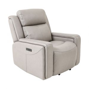 Armen Living - Claude Dual Power Headrest and Lumbar Support Recliner Chair in Light Grey Genuine Leather - LCCL1GR
