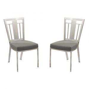 Armen Living - Cleo Contemporary Dining Chair In Gray and Stainless Steel - Set of 2 - LCCLCHGRB201