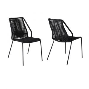 Armen Living - Clip Indoor Outdoor Stackable Steel Dining Chair with Black Rope (Set of 2) - LCCPSIBL