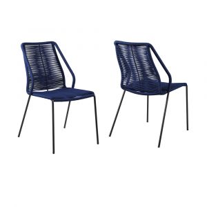 Armen Living - Clip Indoor Outdoor Stackable Steel Dining Chair with Blue Rope - Set of 2 - LCCPSIBLUE