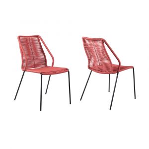 Armen Living - Clip Indoor Outdoor Stackable Steel Dining Chair with Brick Red Rope (Set of 2) - LCCPSIBRK