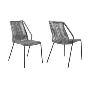 Armen Living - Clip Indoor Outdoor Stackable Steel Dining Chair with Grey Rope (Set of 2) - LCCPSIGRY