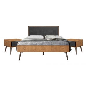 Armen Living - Coco Rustic 3 Piece Upholstered Platform Bedroom set in Queen with 2 Nightstands  - SETCOBDQN3A